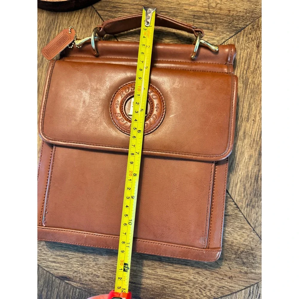 Rosenio Splendid Tan Leather Document Bag Portfolio Case Gold Rose Logo Vintage